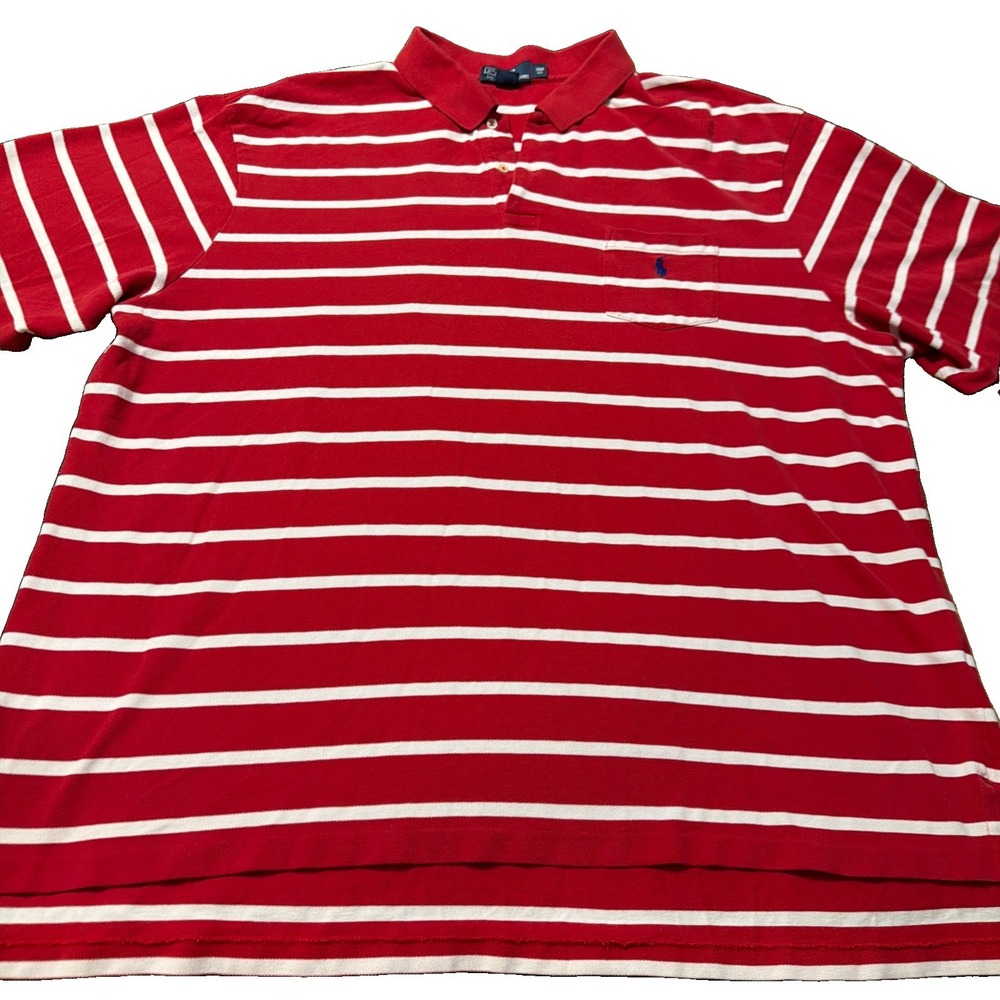 Polo Ralph Lauren Short Sleeve 3 Button Collared Pocket Shirt Red With White 3XB